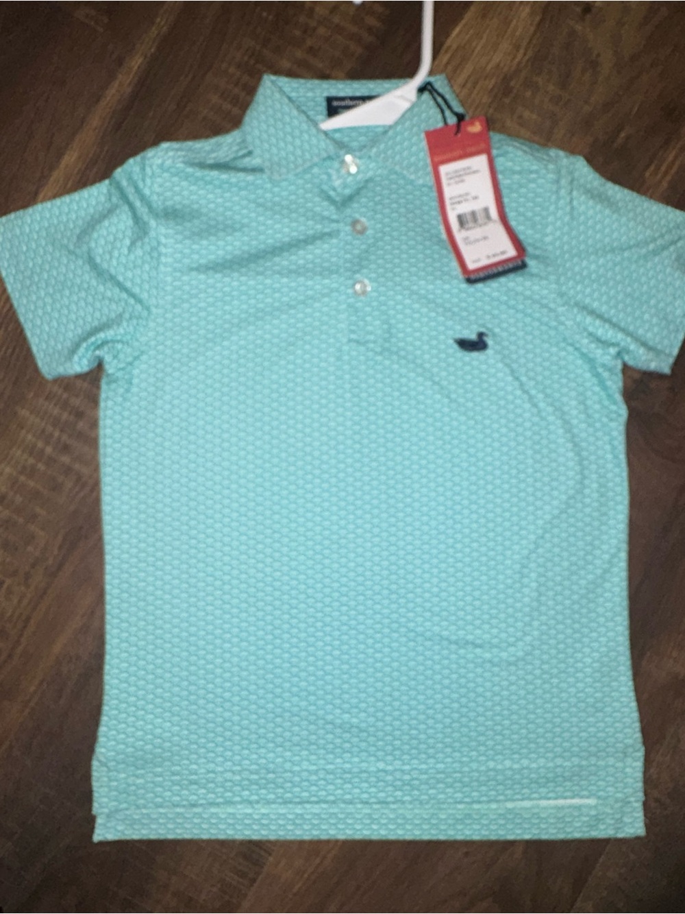 Southern Marsh Kids Aqua Textured Polo with Navy Logo